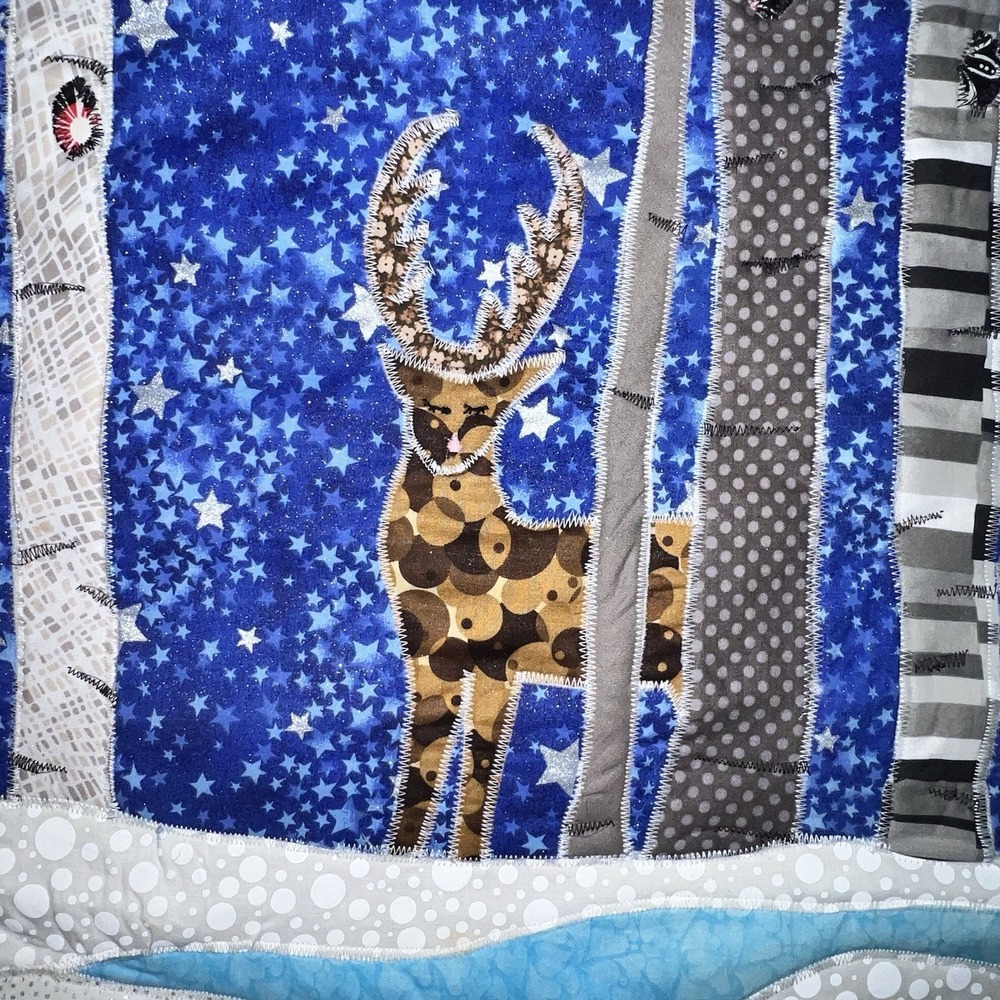 Hand Made Quilt Wall Hanging 23x31 Country Cabin Woods Cottage Core Deer Owl - Picture 6 of 13